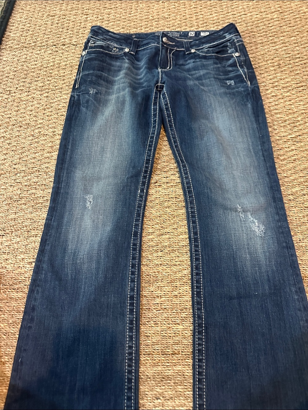 Miss Me Dark Blue Slightly Distressed Flare Jeans